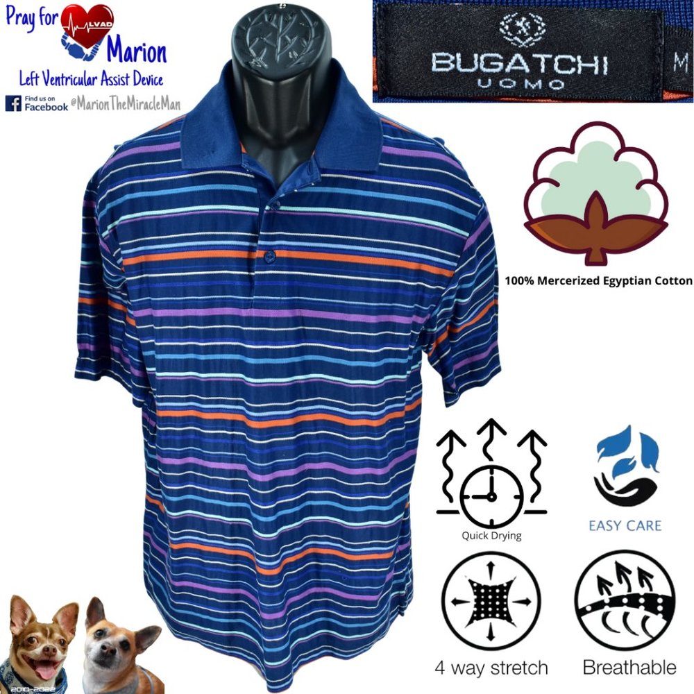 Bugatchi Uomo Medium Blue Multicolor Striped Egyp… - image 1